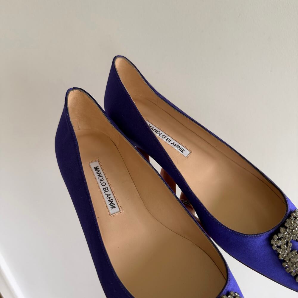 Manolo Blahnik Hangisi Satin Pointed Toe Flat Purple 39.5 NEW - Picture 5 of 5